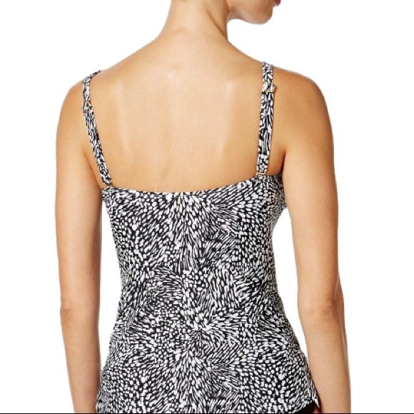 SOLD! Island Escape Swimwear Black & White Animal Print Ruffle Tankini Top - Picture 3 of 15